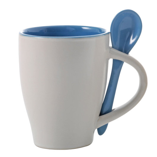 Coffee Mugs with Spoons Light Blue